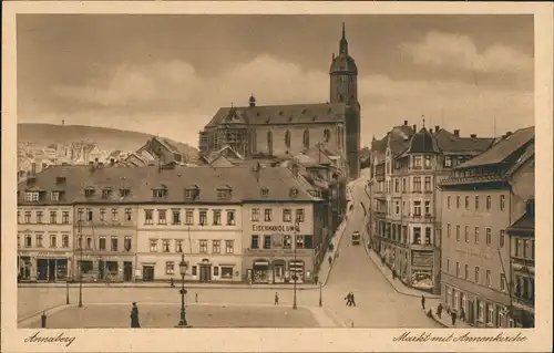 Ansichtskarte Annaberg-Buchholz Marktplatz, Straße - Annenkirche 1924