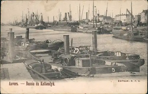 Postkaart Antwerpen Anvers Dampfer Bassin du Kattendyk 1915