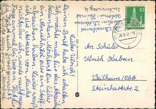 Ansichtskarte Bremen Parkhotel 1957   gelaufen mit Stempel Berlin-WITTENAU