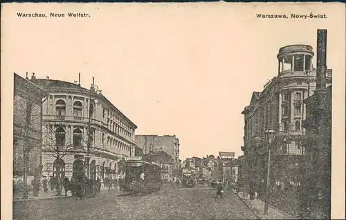 Postcard Warschau Warszawa Neue WeltStraße - Nowy-Zjazd 1915