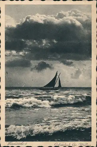 Postcard Großmöllen Mielno Windstärke 9 Segelboot 1928