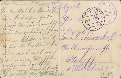 Postcard Graudenz Grudziądz Stadtpartie gel. Feldpost 1914