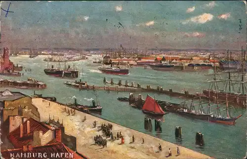Ansichtskarte Hamburg Künstlerkarte - Hafen 1909