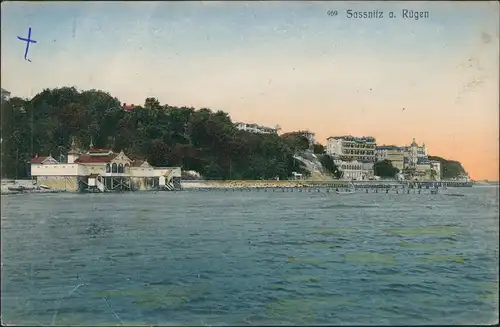 Ansichtskarte Sassnitz Villen, Seebrücke - coloriert 1917