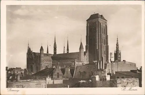 Danzig Gdańsk/Gduńsk Blick über die Däücher auf St. Marien 1935
