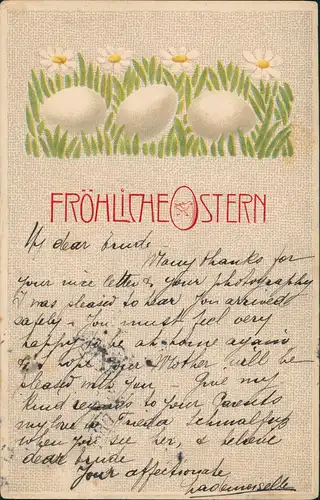 Art DEKO - Ostern Kamille Ostereier Künstlerkarte 1909 Prägekarte