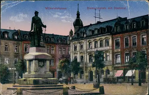 Ansichtskarte Wilhelmshaven Bismarckplatz mit Denkmal 1921