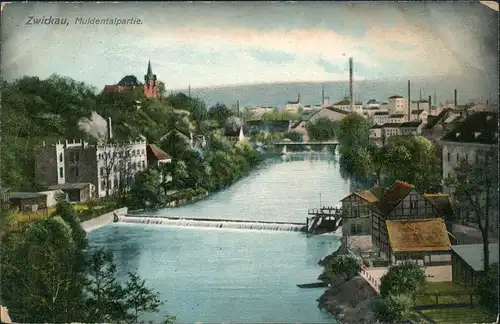 Ansichtskarte Zwickau Muldenpartie - Stadt Fabriken 1900