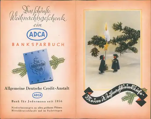 Reklame Werbung ADCA Bank-Sparbuch als Geschenk Weihnachten 1950