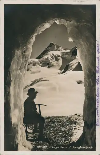 Lauterbrunnen Jungfraujoch Eis-Grotte, Gletscher mit Kletterer 1928