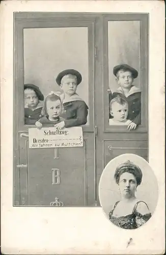 Seevorstadt-Dresden Kinder im Wagon Mutter Schnellzug Dresden 1907