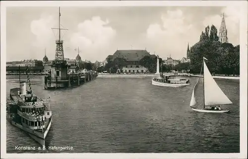 Ansichtskarte Konstanz Hafen Dampfer Boote Fotomontage 1940