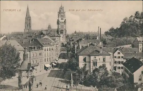 Ansichtskarte Freiburg im Breisgau Schwabentor - Straßenpartie 1914