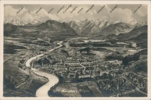 Ansichtskarte Kempten (Allgäu) Künstlerkarte Stadt 1929