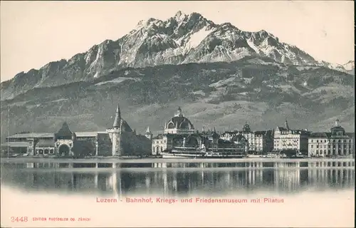 Ansichtskarte Luzern Lucerna Bahnhof, Kriegs- und Friedensmuseum 1912