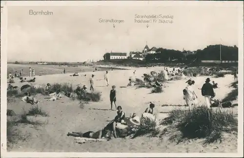 Postcard Bornholm Strand Partie Beach Scene with people 1930