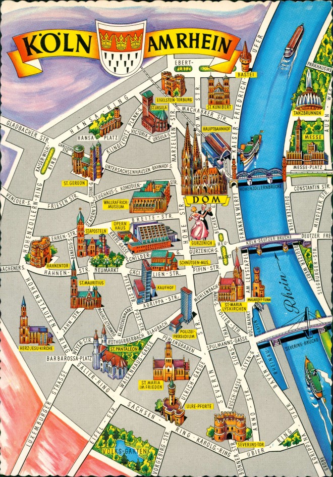 Ansichtskarte Köln Stadtplan Innenstadt mit Gebäude Einzeichnung 1975