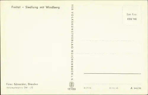 Ansichtskarte Freital DDR Ansicht Siedlung mit Windberg 1958