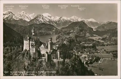 Schwangau Schloß Neuschwanstein u. Hohenschwangau Alpsee und Schwansee 1940