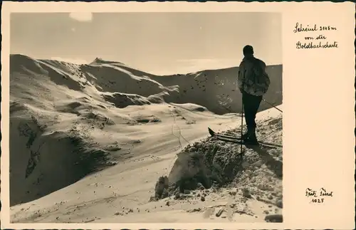 Leoben Umland-Ansicht Goldbachscharte, Ski-Läufer auf Berg-Gipfel 1940