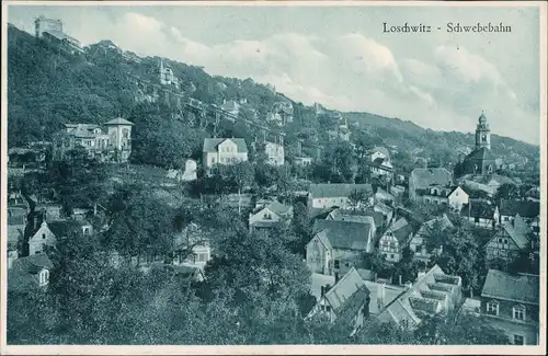 Loschwitz-Dresden Panorama-Ansicht mit Drahtseilbahn, Schwebebahn 1910