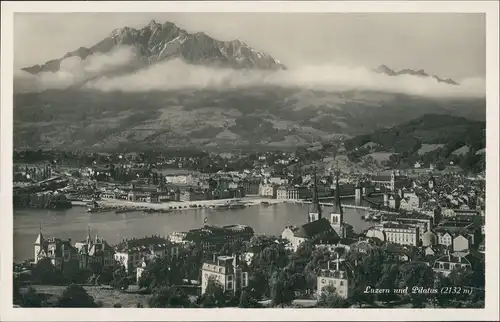 Ansichtskarte Luzern Lucerna Blick auf die Stadt - Berge Wolken 1929