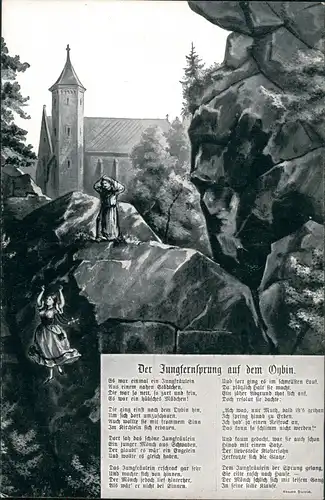 Ansichtskarte Oybin Der Jungfernsprung auf dem Oybin 1920