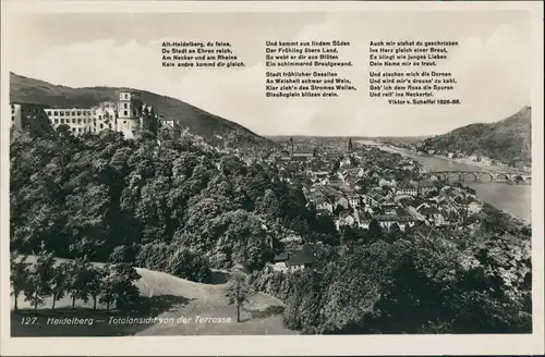 Ansichtskarte Heidelberg Totale mit Schloß 1930