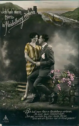 Heidelberg Heidelberger Schloss Liebespaar - Fotokarte Fotomontage 1912