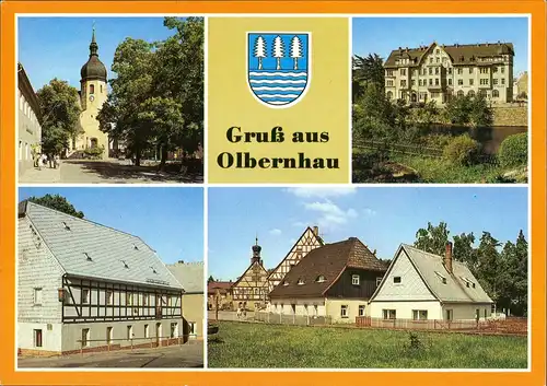 Olbernhau DDR Mehrbild-AK mit Kirche, Rathaus, Gaststätte Wilder Mann uvm. 1987