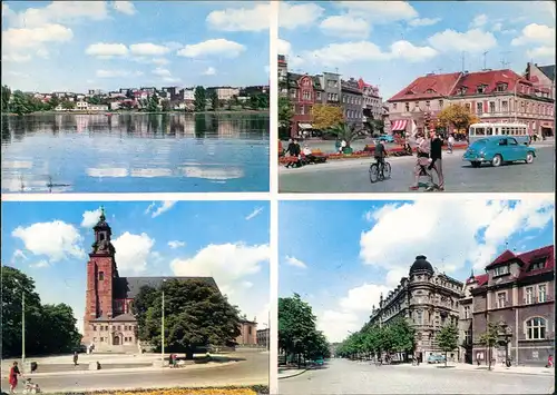 Postcard Gnesen Gniezno 4 Bild Stadt, Straßen 1972