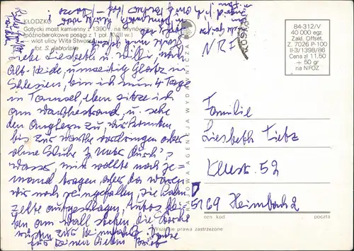 Postcard Glatz Kłodzko wlot ulicy Wita Stwosa 1978