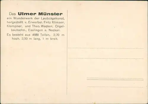 Ansichtskarte Ulm a. d. Donau Ulmer Münster Modell 1928