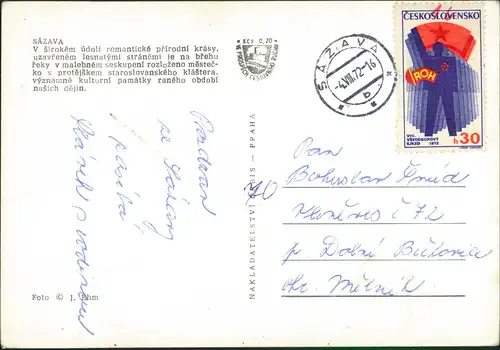 Postcard Sasau-Beneschau Sázava Benešov Stadtpartie 1972