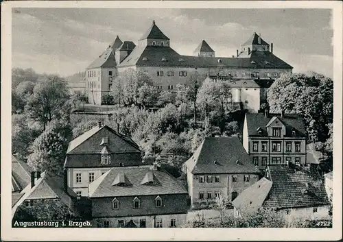 Augustusburg Erzgebirge Blick über die Dächer zur Augustusburg 1952