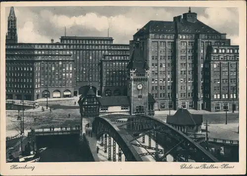 Ansichtskarte Hamburg Chile-Haus, Ballin-Haus - Brücke 1936