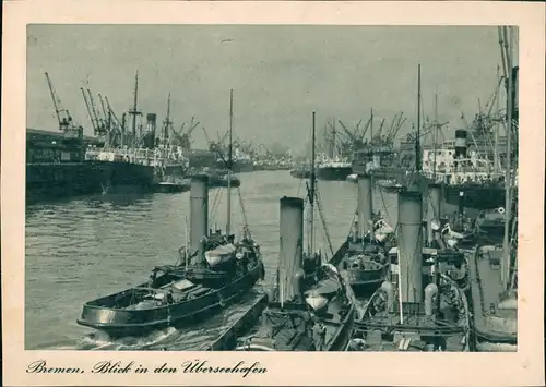 Bremen Hafen Partie belebt, Schiffe beim Entladen, Harbour Scene 1935