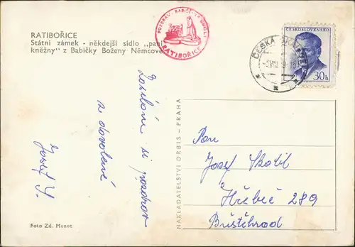 Postcard Ratiborschitz Ratibořice RATIBOŘICE Státní zámek 1959