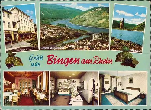 Bingen am Rhein Hotel Konditorei Café SCHOLL, Kapuzinerstr. 12, Mehrbild-AK 1966
