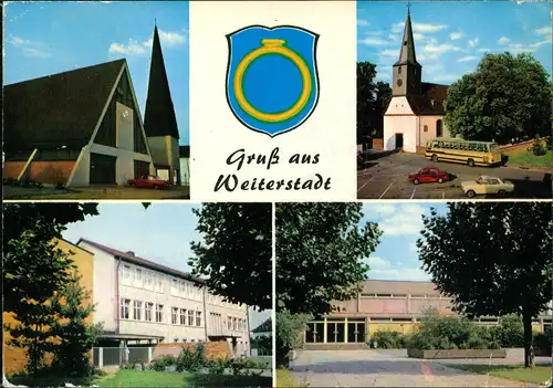 Ansichtskarte Weiterstadt Mehrbild-AK 4 Ansichten u.a. Kirche Kirchen 1975