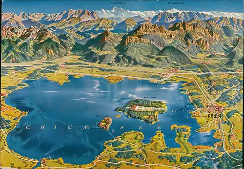 Ansichtskarte Chiemsee Alpen (Allgemein) & Chiemsee Relief-AK Reliefkarte 1970