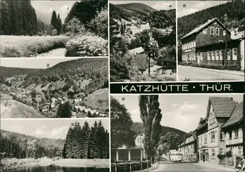 Katzhütte (Schwarzatal) DDR Mehrbild-AK Kindergarten, Karl-Marx-Platz,  1973