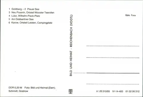 Lübz DDR Mehrbild-AK Kreis Orte Goldberg, Neu Poserin, Karow-Leisten uvm. 1985