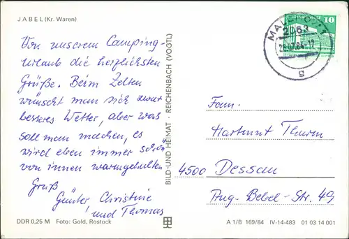 Jabel (Mecklenburg) Panorama-Ansichten DDR Mehrbild-AK See Ansichten 1984