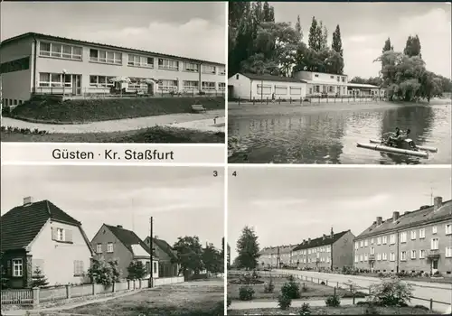 Güsten mit Kinderkrippe, Strandbad uvm. 1986/1980   gelaufen mit Stempel GÜSTEN