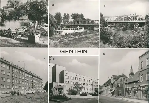 Genthin DDR Mehrbild-AK ua. Straßen, Poliklinik, Anlagen uvm. 1985