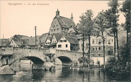 Ansichtskarte Besigheim An der Enzbrücke 1911