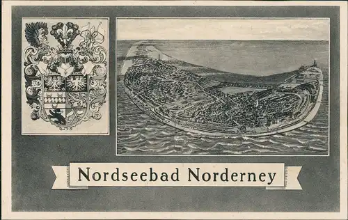 Ansichtskarte Norderney Landkarte, Wappen 1912