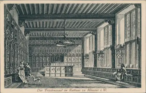 Ansichtskarte Münster (Westfalen) Belebter Friedenssaal 1922