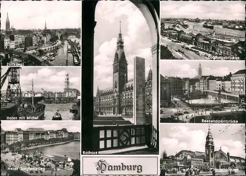 Ansichtskarte Hamburg Stadtteilansichten gel. Bahnpoststempel 1961